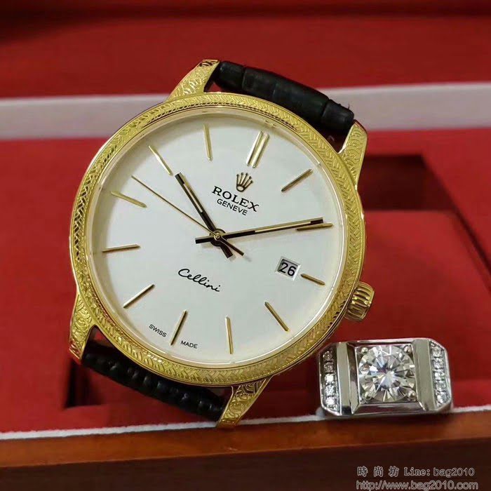 ROLEX勞力士 2019新款 切利尼雕花新款 18k電鍍黃金耐磨表殼 高端男士腕表  wssb4038